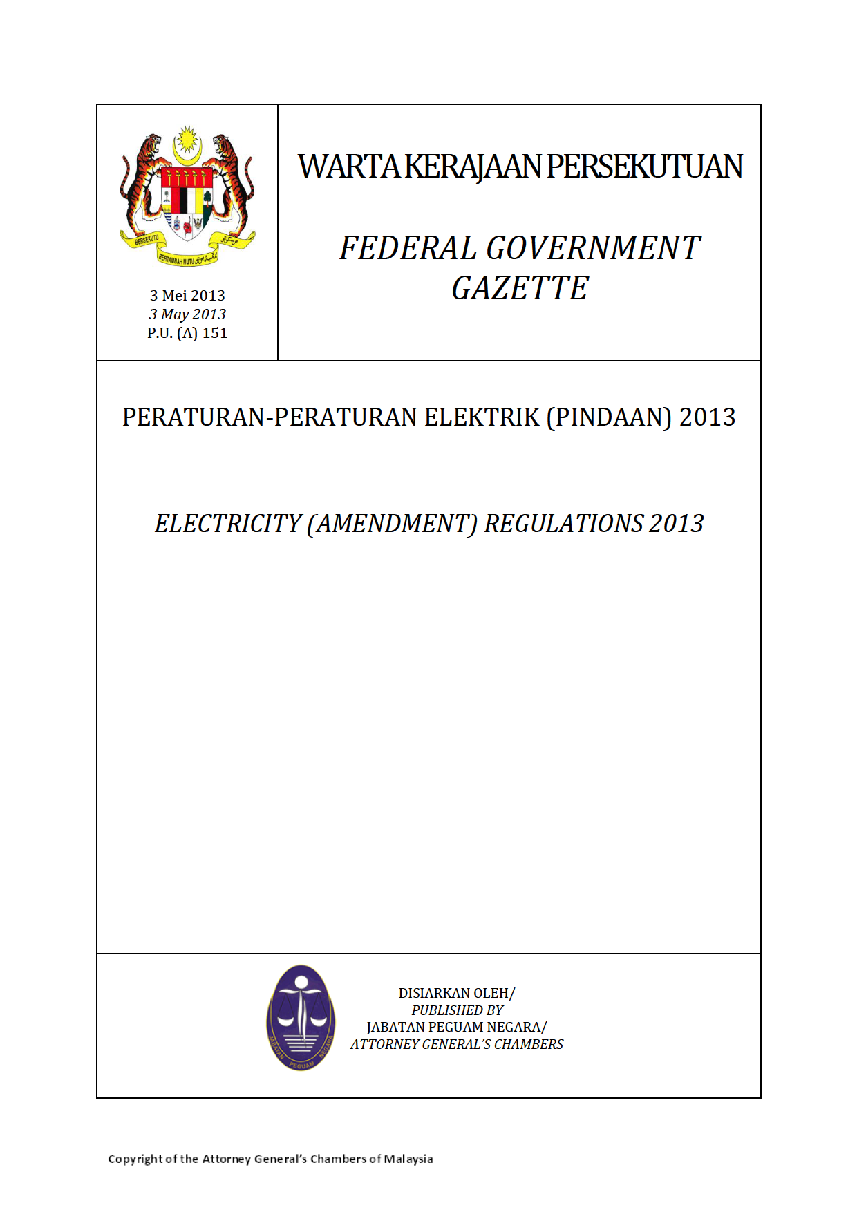 20130503 P U  A 151-PERATURAN - PERATURAN ELEKTRIK PINDAAN 2013