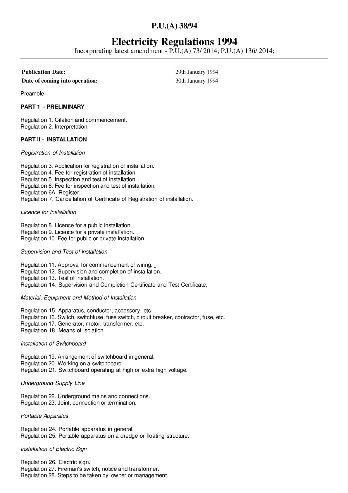 Electricity Regulations 1994