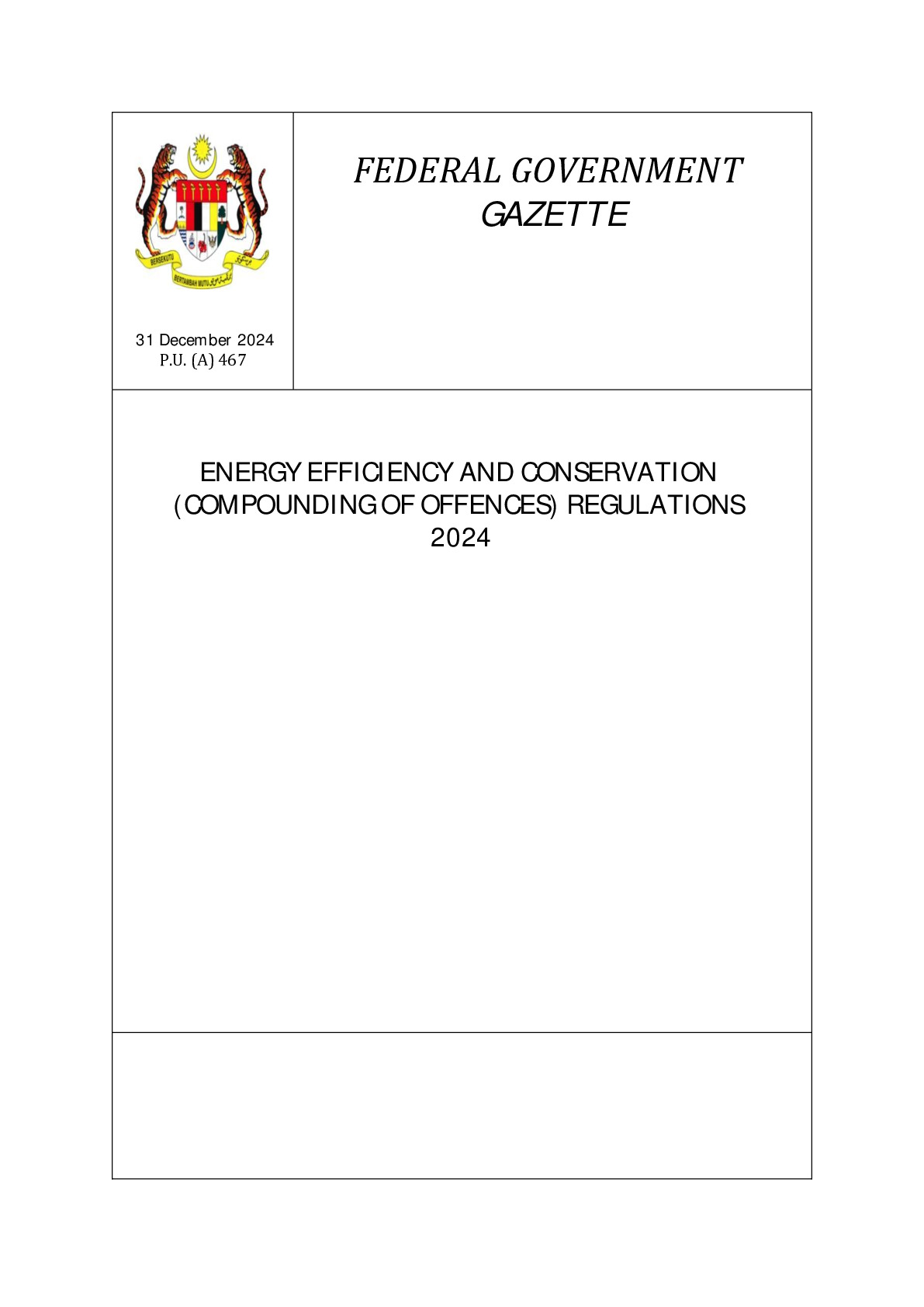 Energy Efficiency And Conservation (Compounding Of Offences) Regulations 2024 [P.U. (A) 467/ 2024]