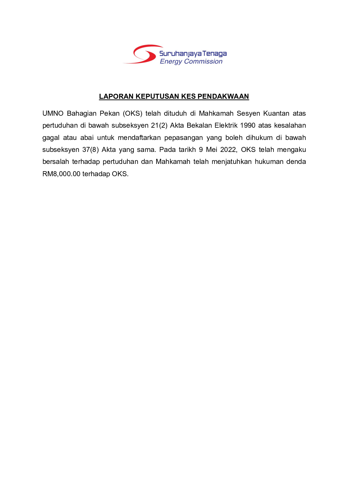 (Sessions Court) Prosecution Report - UMNO Pekan
