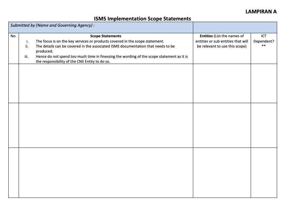 Attachment A - ISMS Implementation Scope Statements - Blank Form