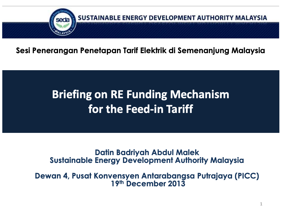 Briefing on RE Funding Mechanism for the Feed-in Tariff
