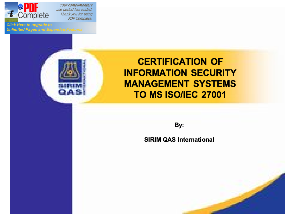 Certification Of Information Security Management Systems to MS ISOIEC 27001