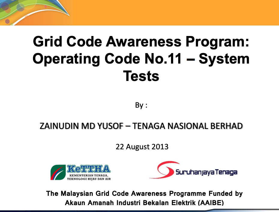 Grid Code Awareness Program:Operating Code No.11 &ndash;System Tests