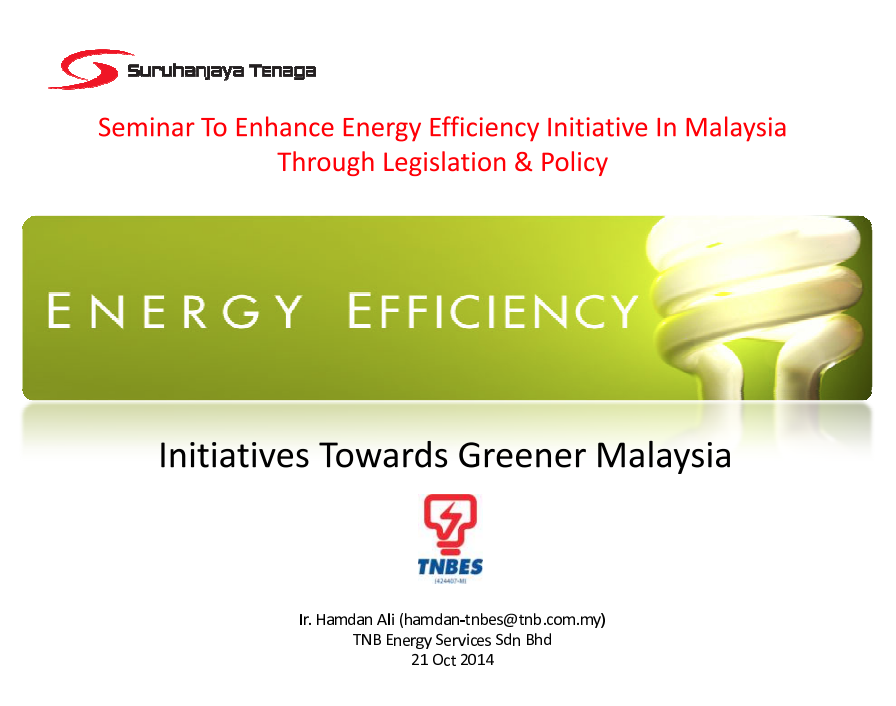 Initiatives Towards Greener Malaysia