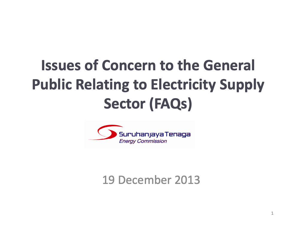 Issues of Concern to the General Public Relating to Electricity Supply Sector (FAQs)