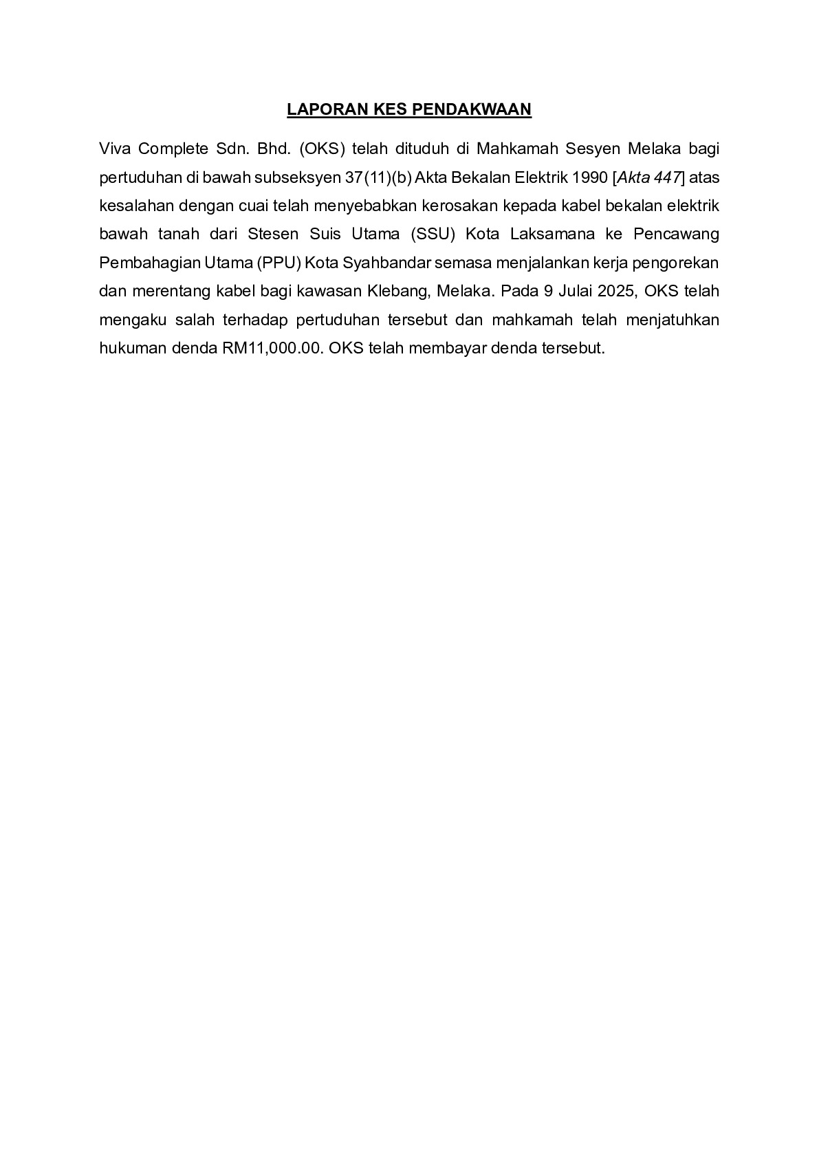 (Sessions Court) Prosecution Report - Viva Complete Sdn. Bhd.