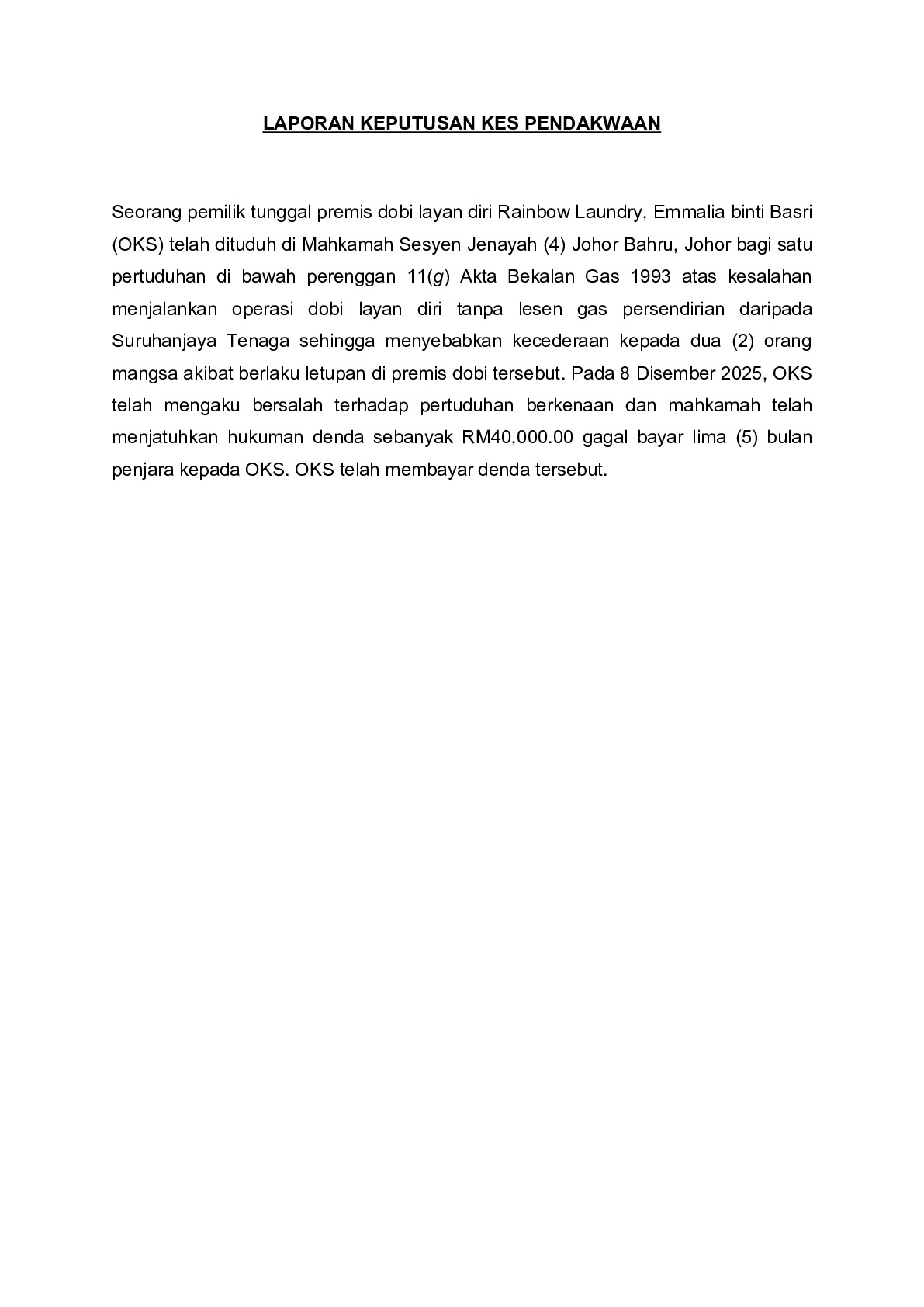 (Sessions Court) Prosecution Report - Emmalia binti Basri