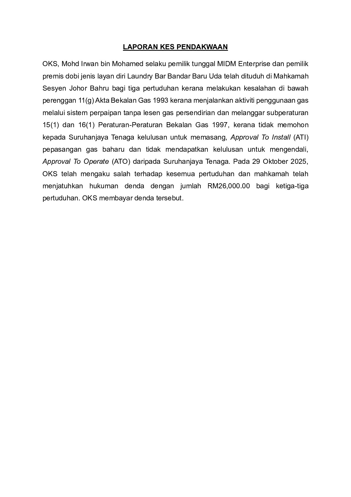(Sessions Court) Prosecution Report - Mohd Irwan bin Mohamed