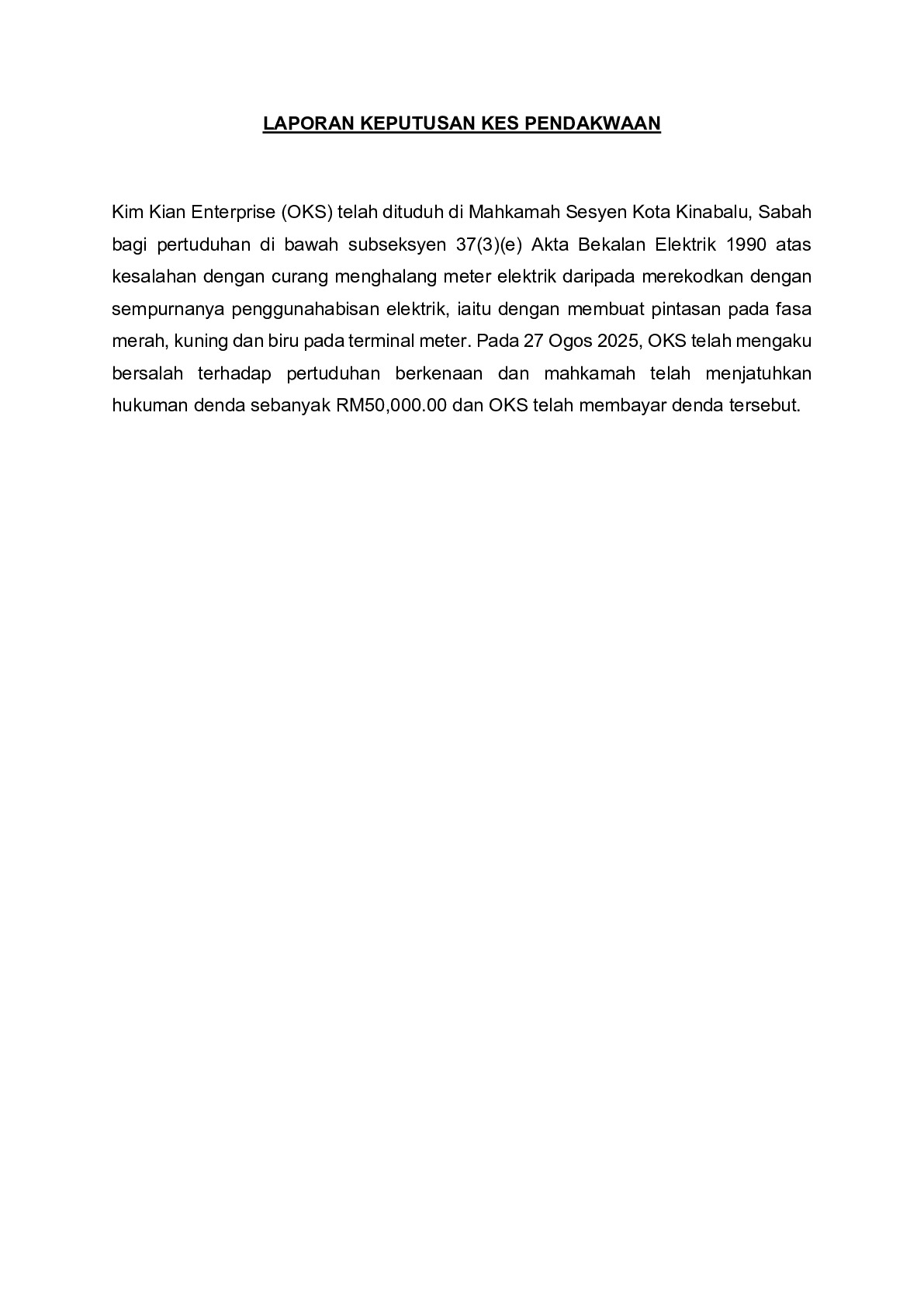 (Sessions Court) Prosecution Report - Kim Kian Enterprise