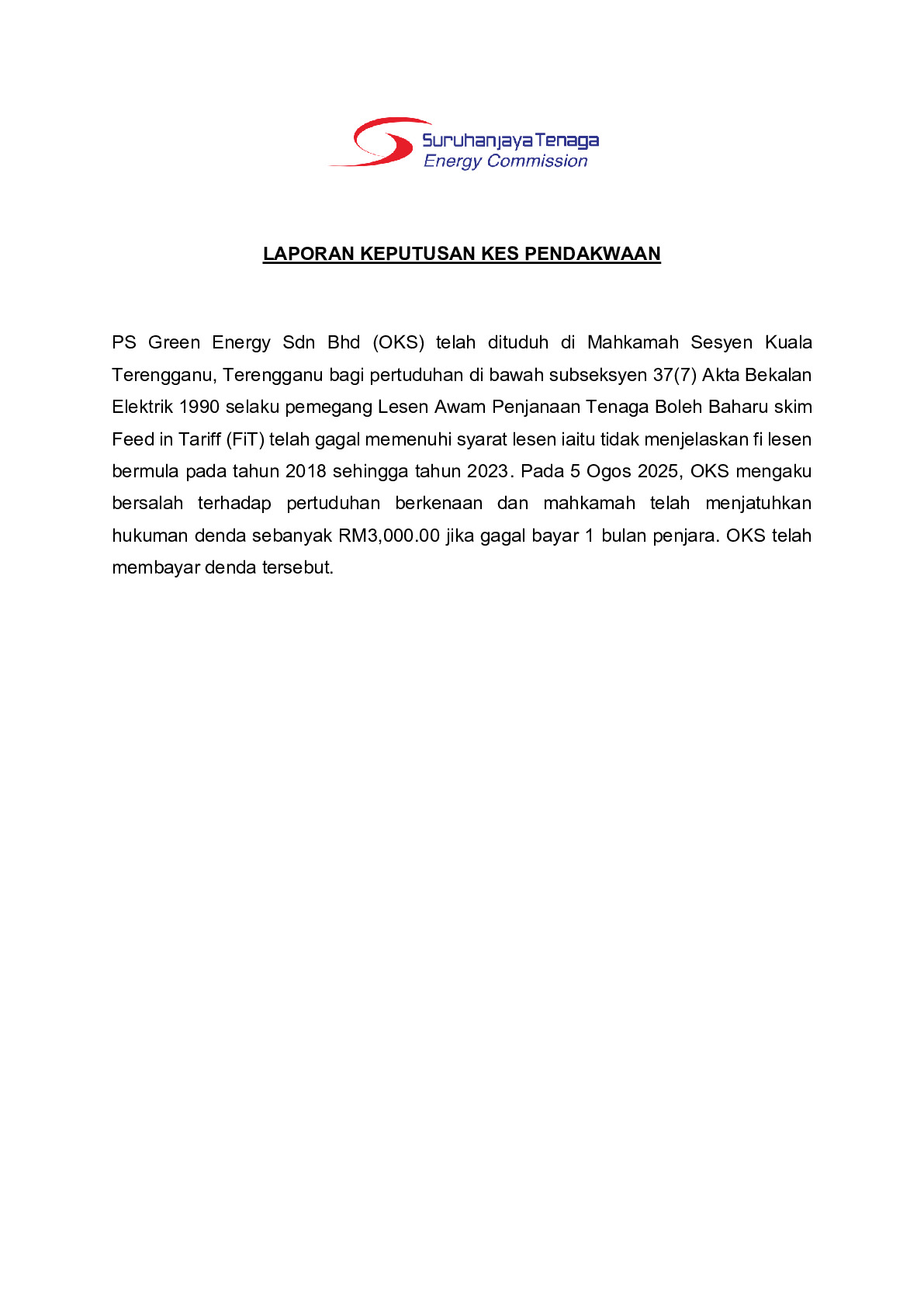 (Sessions Court) Prosecution Report - PS Green Energy Sdn Bhd.