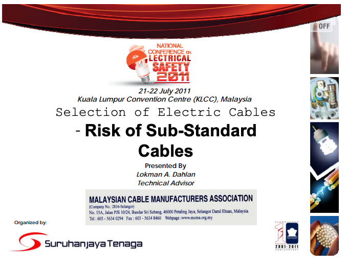 MCMA: Selection of Electric Cables - Risk of Sub-Standard Cables