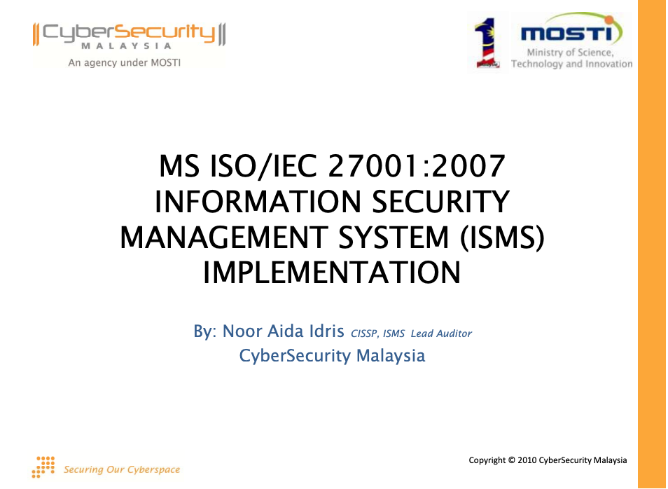 MS ISOIEC 270012007 Information Security Management System (ISMS) Implementation