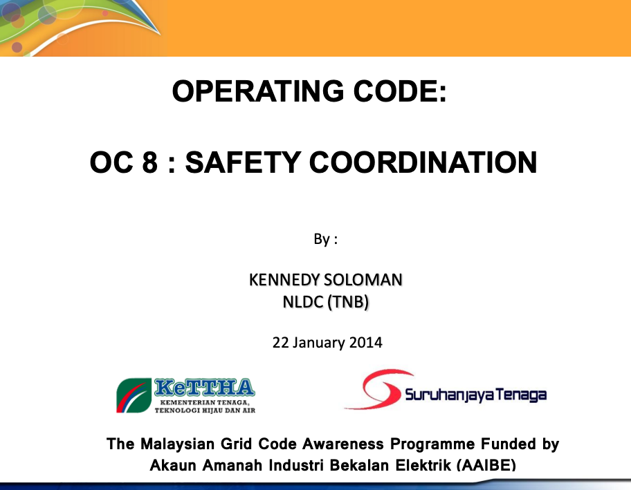 OPERATING CODE:OC 8 : SAFETY COORDINATION