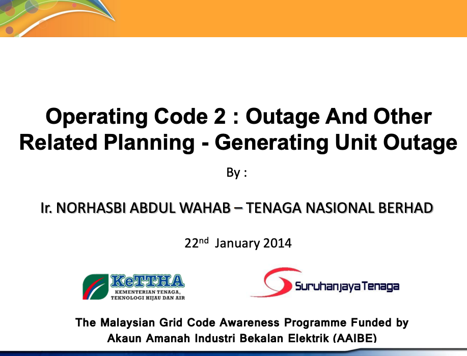 Operating Code 2 : Outage And Other Related Planning -Generating Unit Outage
