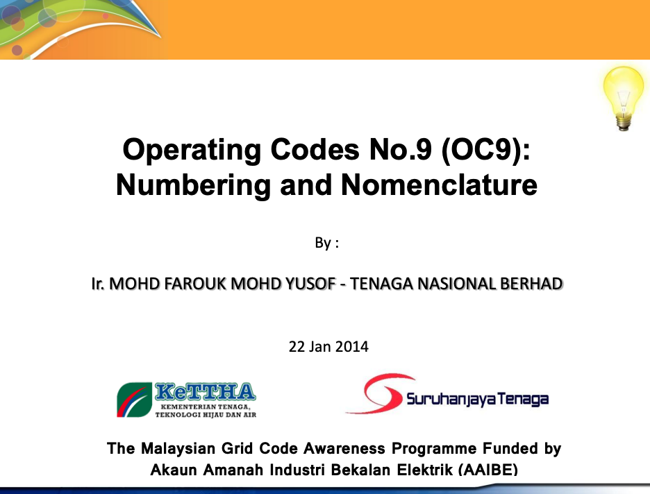 Operating Codes No.9 (OC9): Numbering and Nomenclature