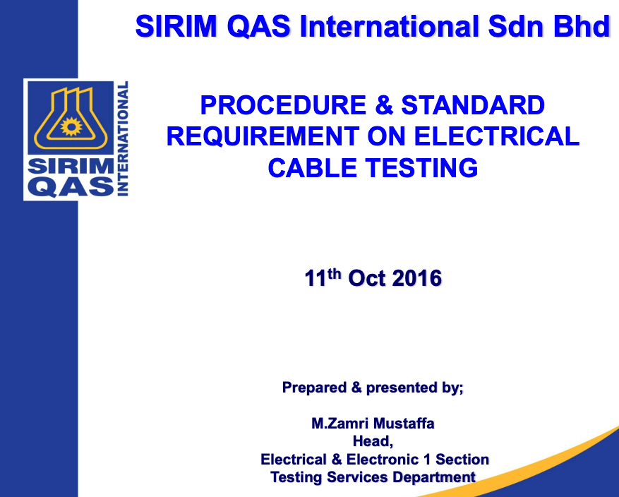 Procedure & Standard Requirement on Electrical Cable Testing