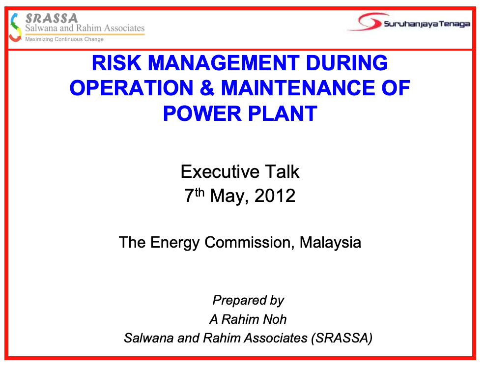 Risk Management during Operation and Maintainance of Power Project