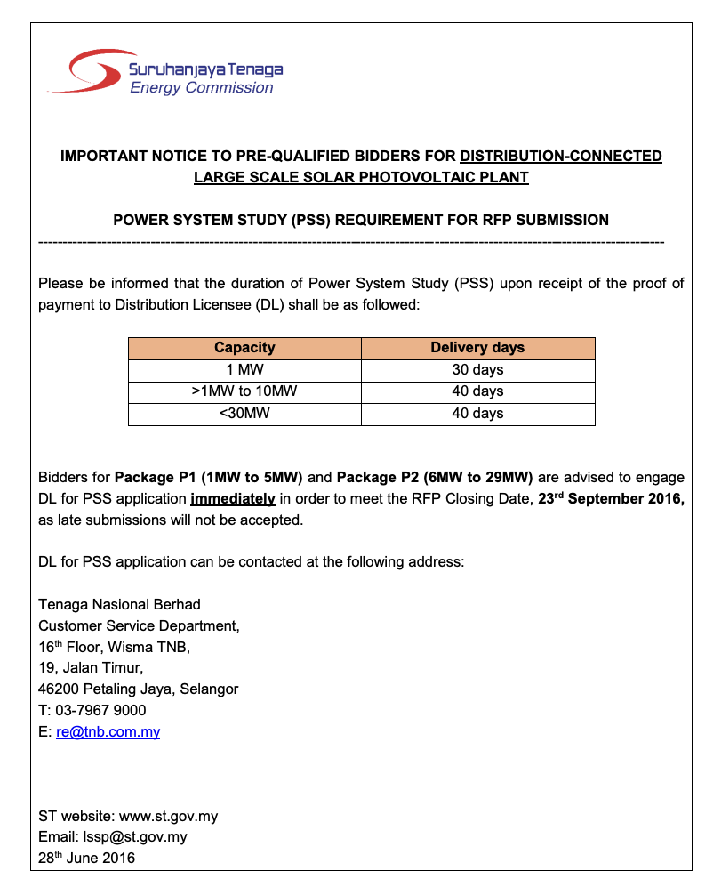 Notice on PSS Requirement for RFP Submission-Distribution Connected