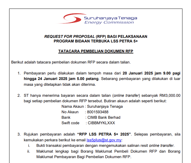 Tatacara Pembelian Dokumen - Request For Proposal (RFP) Bagi Pelaksanaan Program Bidaan Terbuka LSS PETRA 5+
