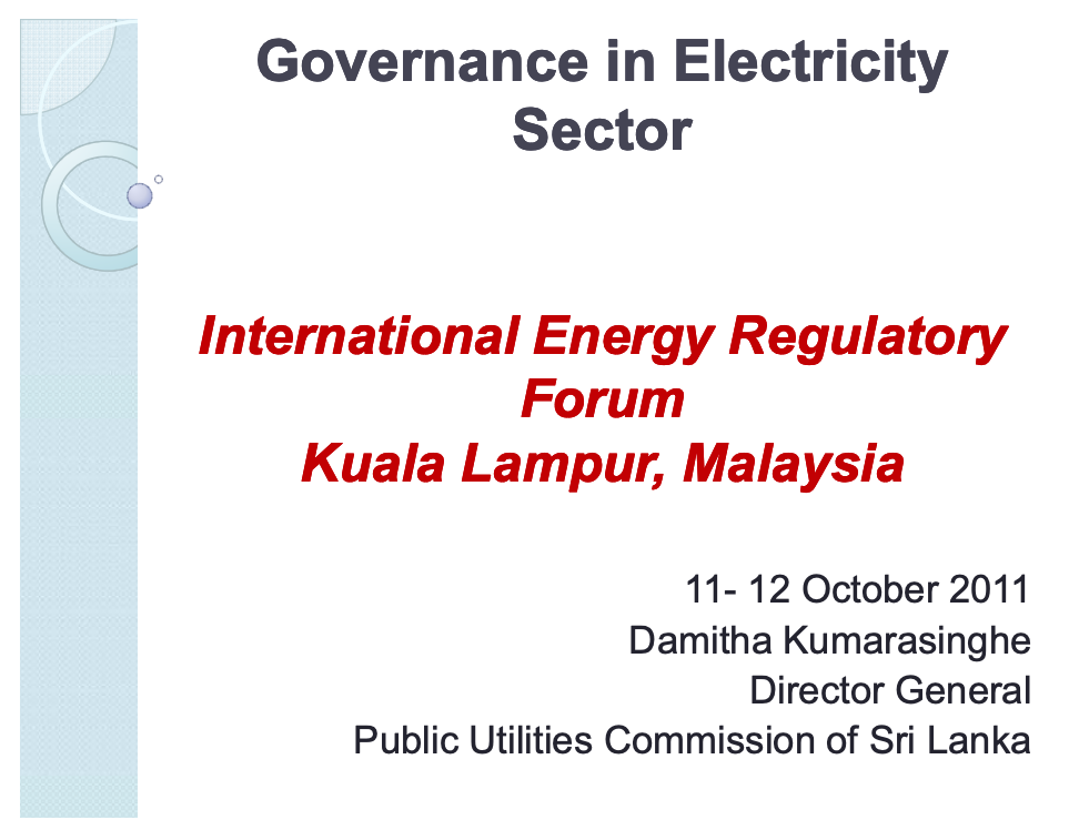 Session 1: Governance in Electricity Sector