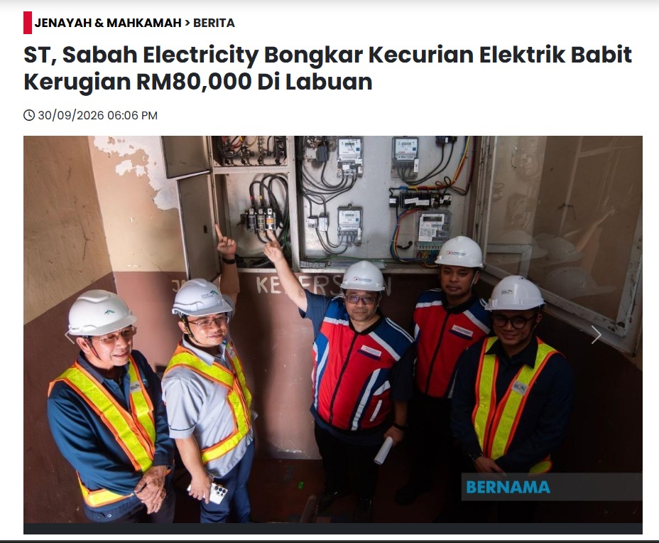 ST, Sabah Electricity Bongkar Kecurian Elektrik Babit Kerugian RM80,000 di Labuan 