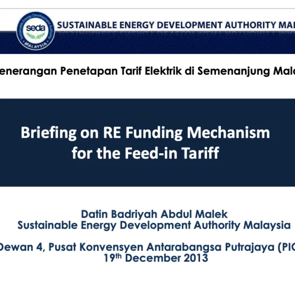 Briefing on RE Funding Mechanism for the Feed-in Tariff