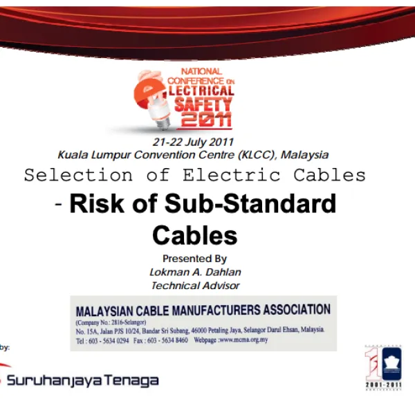 MCMA: Selection of Electric Cables - Risk of Sub-Standard Cables