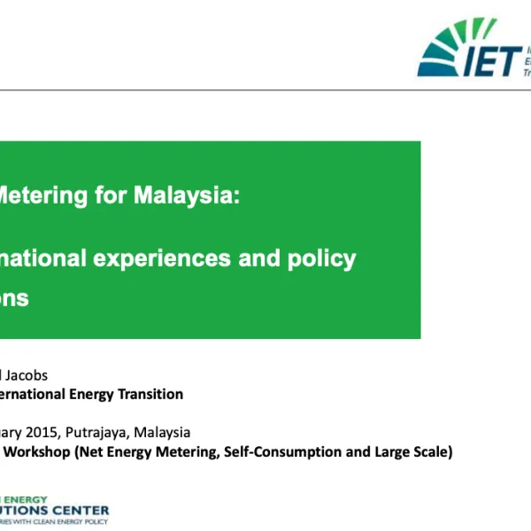 Net Metering for Malaysia: International experiences and policy options