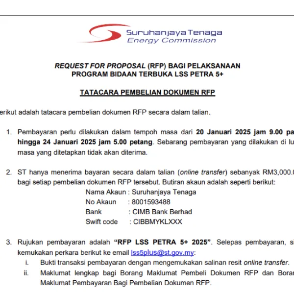 Tatacara Pembelian Dokumen - Request For Proposal (RFP) Bagi Pelaksanaan Program Bidaan Terbuka LSS PETRA 5+