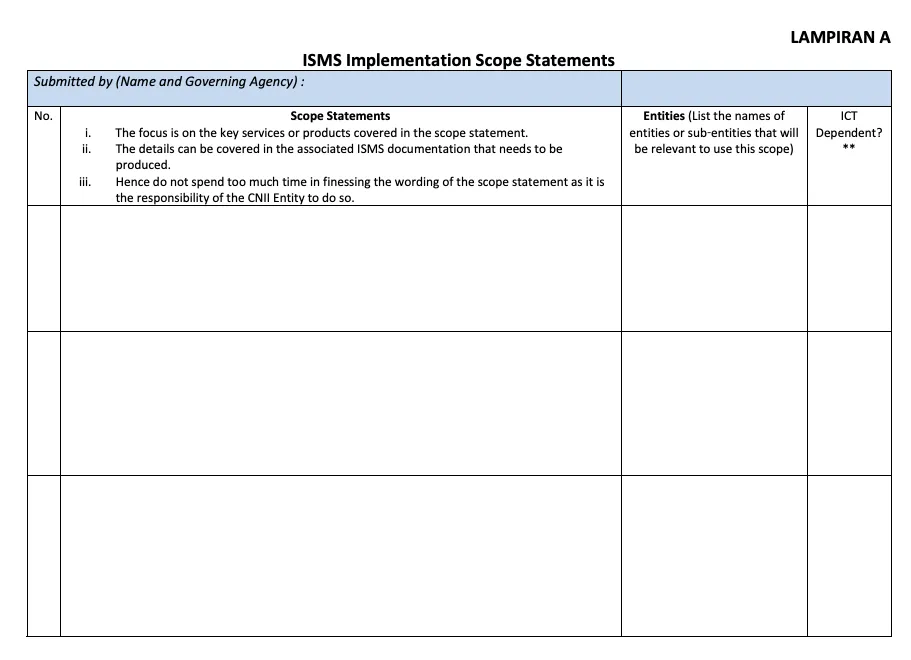 Attachment A - ISMS Implementation Scope Statements - Blank Form