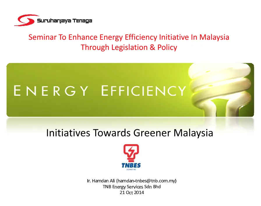 Initiatives Towards Greener Malaysia