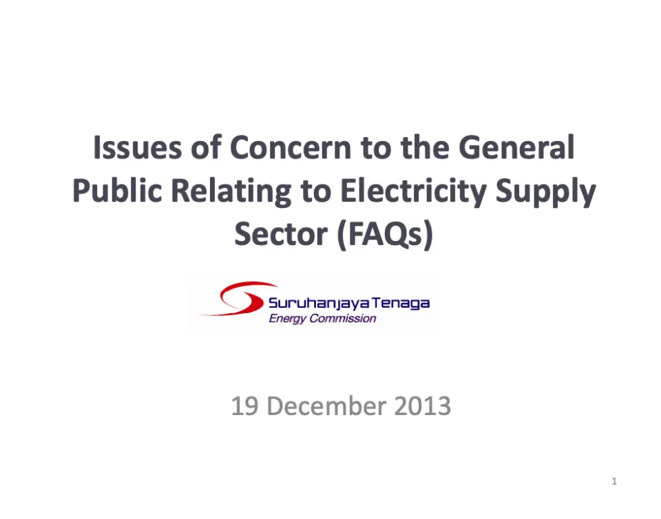 Issues of Concern to the General Public Relating to Electricity Supply Sector (FAQs)