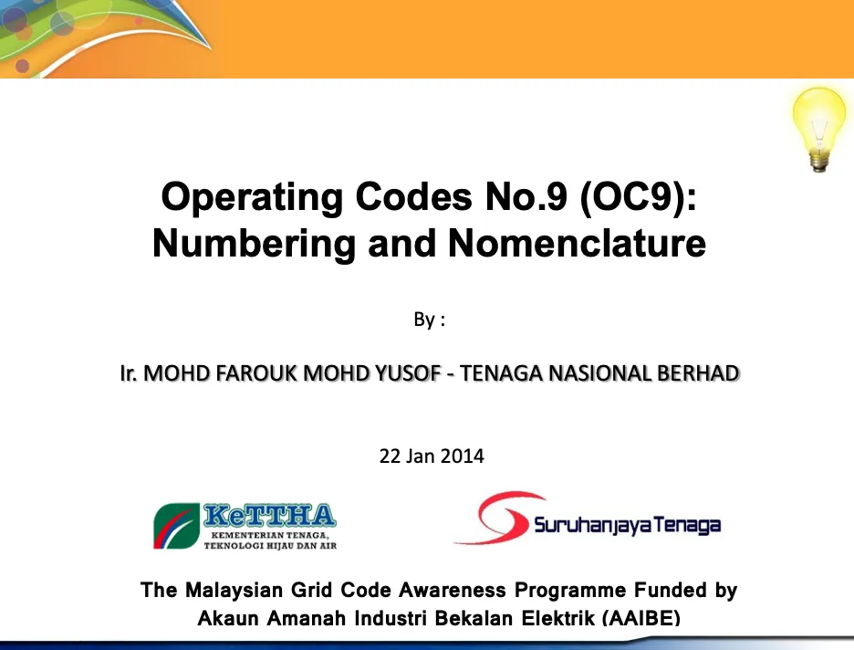 Operating Codes No.9 (OC9): Numbering and Nomenclature