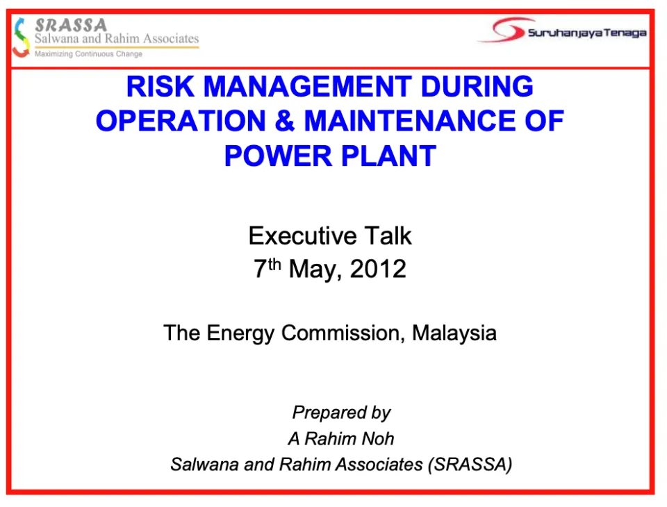 Risk Management during Operation and Maintainance of Power Project