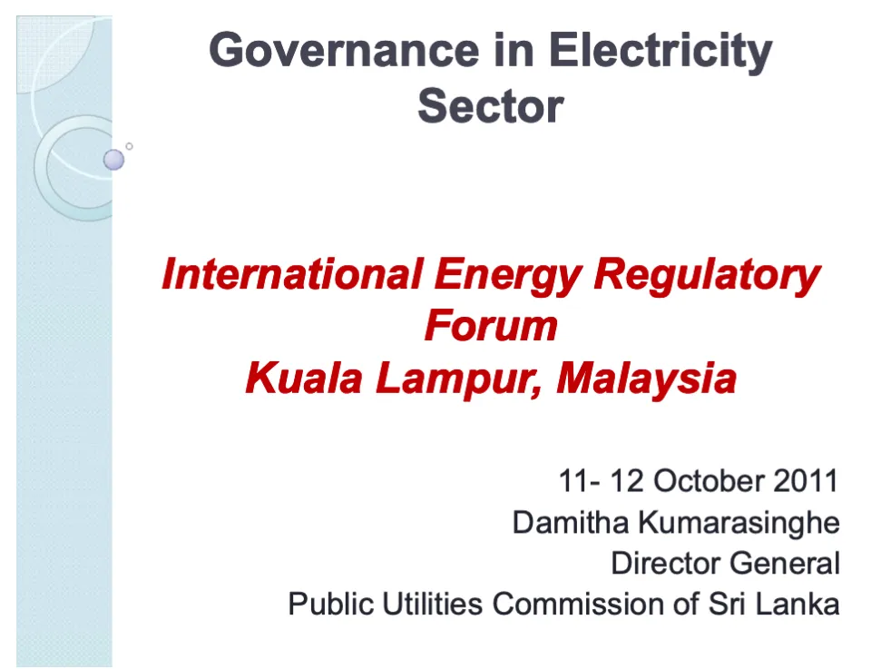 Session 1: Governance in Electricity Sector