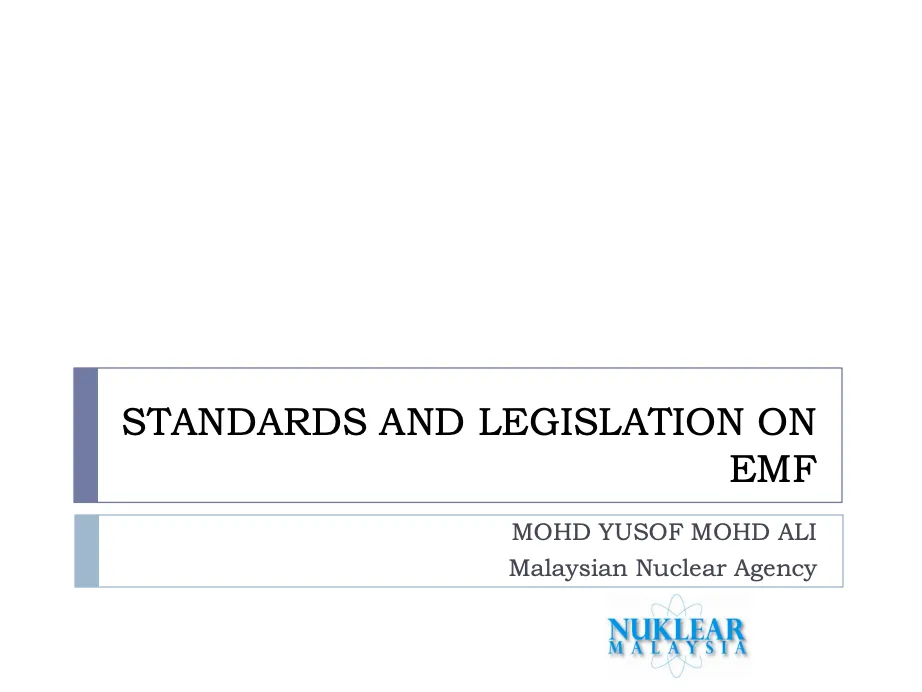 Standards And Legislation On EMF By En. Mohd Yusof Mohd Ali