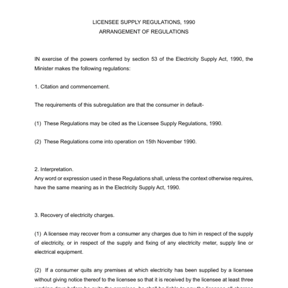 Licensee-Supply-Regulations-,-1990